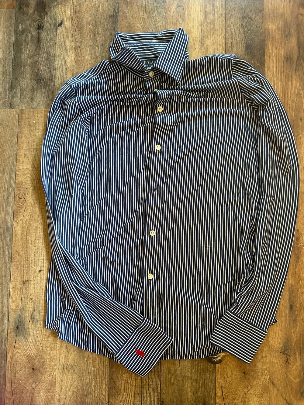 Polo by Ralph Lauren Navy and White Vertical Stripe Button-Down Shirt